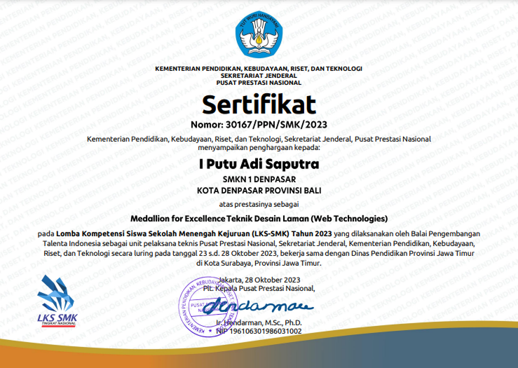 Medallion for Excellence Web Technologies.